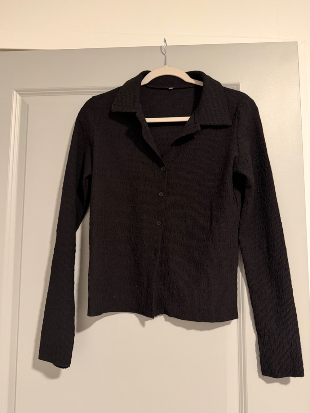 Black Textured Long Sleeve Button Shirt